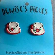 Tea Cup Earrings Pierced White