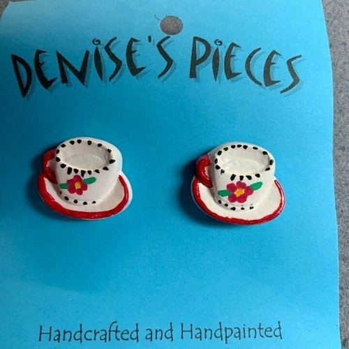 Tea cup earrings - tea, white