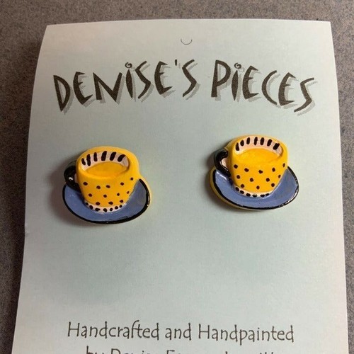 Tea cup earrings pierced - tea,